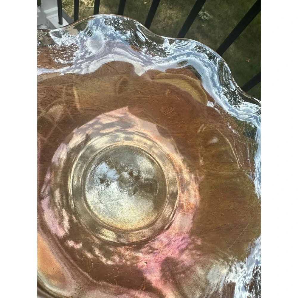 Jeanette Carnival Glass Bowl Vtg Iridescent Orange Floragold Louisa Ruffled 9.5